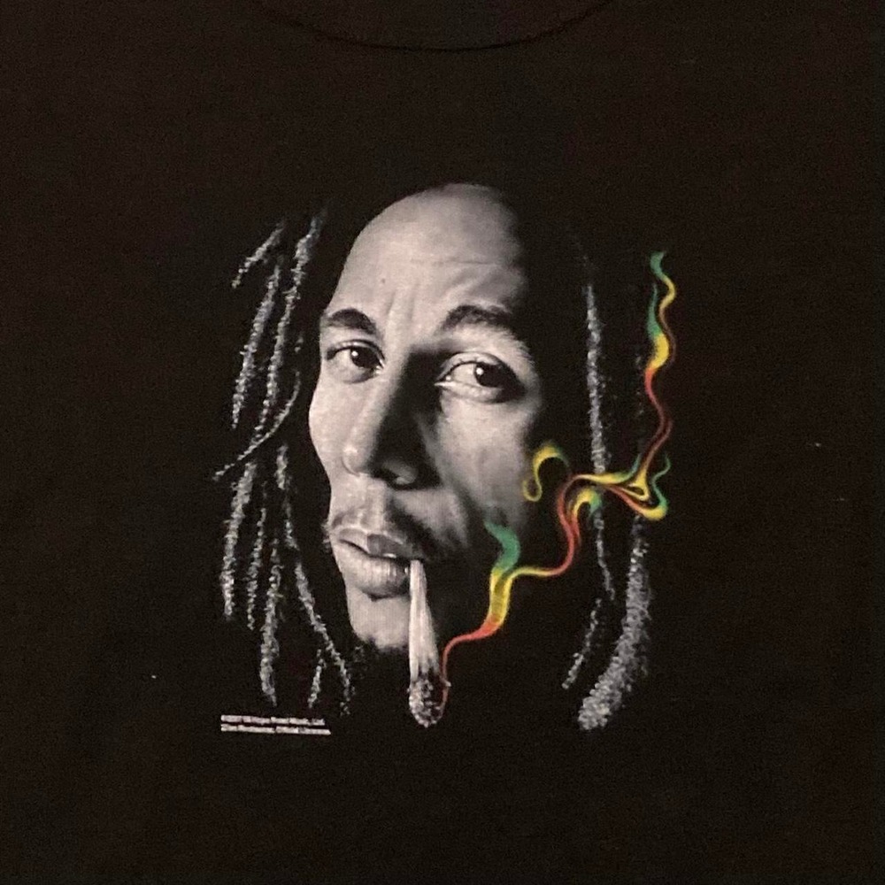 Bob Marley black baby tee Zion Roots Rasta reggae y2k 07' L/16.5 - Picture 2 of 8